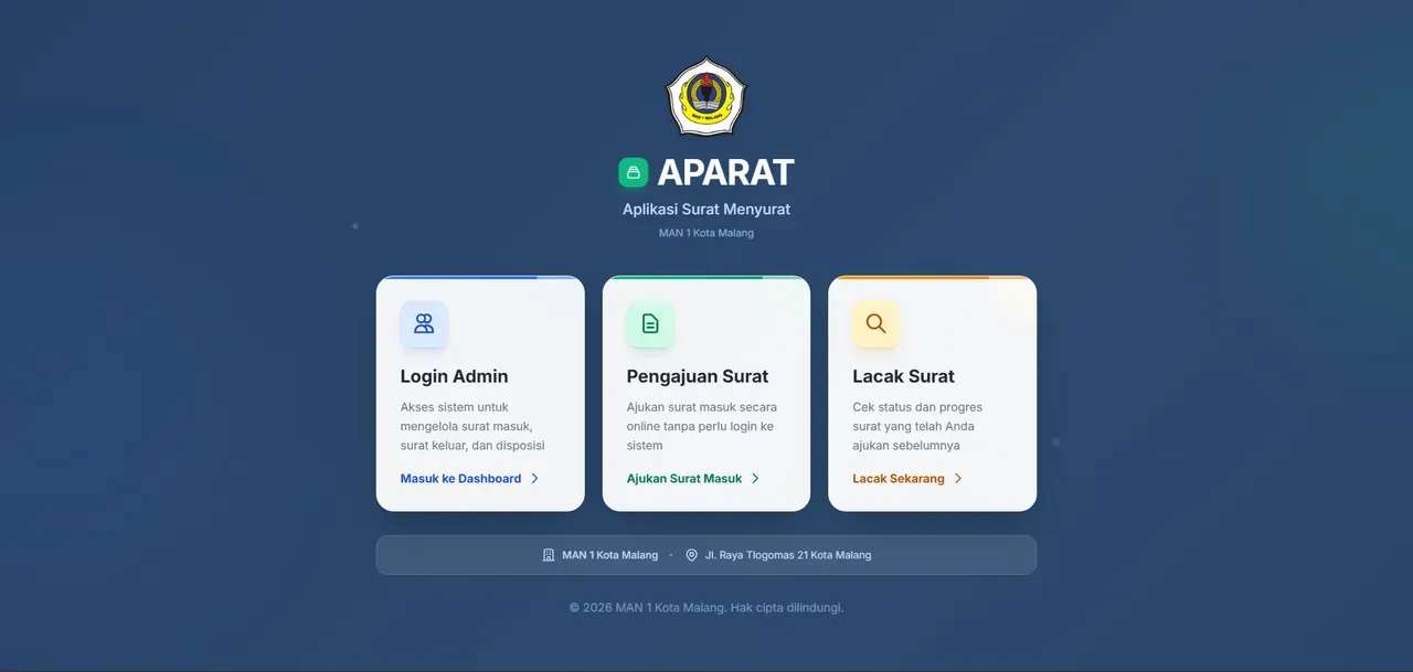 Tangkapan layar APARAT Sistem Surat Menyurat